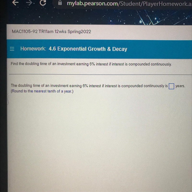 The doubling time of an investment earring 6% interest if interest is compounded is-example-1