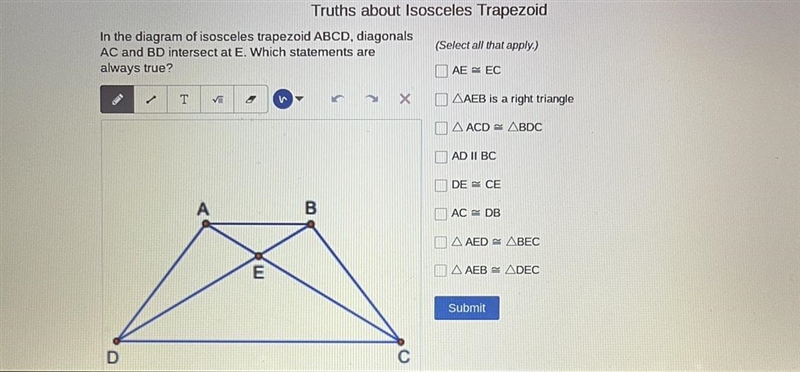 What is true about the isosceles trapezoid?-example-1