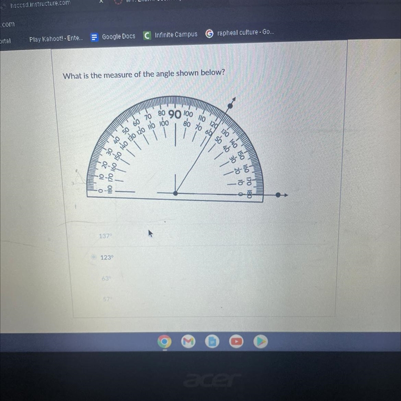 What is the measure of the angle shown below?-example-1