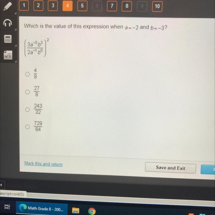 Which is the value of this expression when a= -2 and b= -3?-example-1