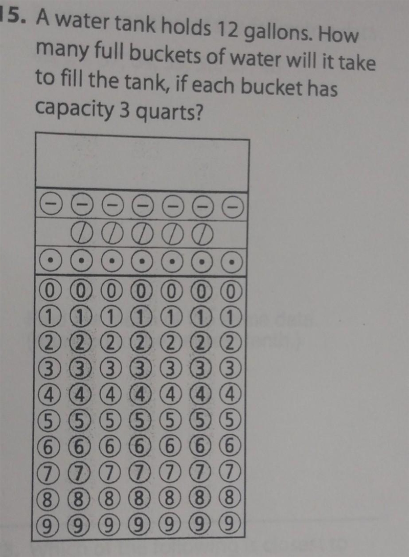 A water tank holds 12 gallons. How many full buckets of water will it take to fill-example-1