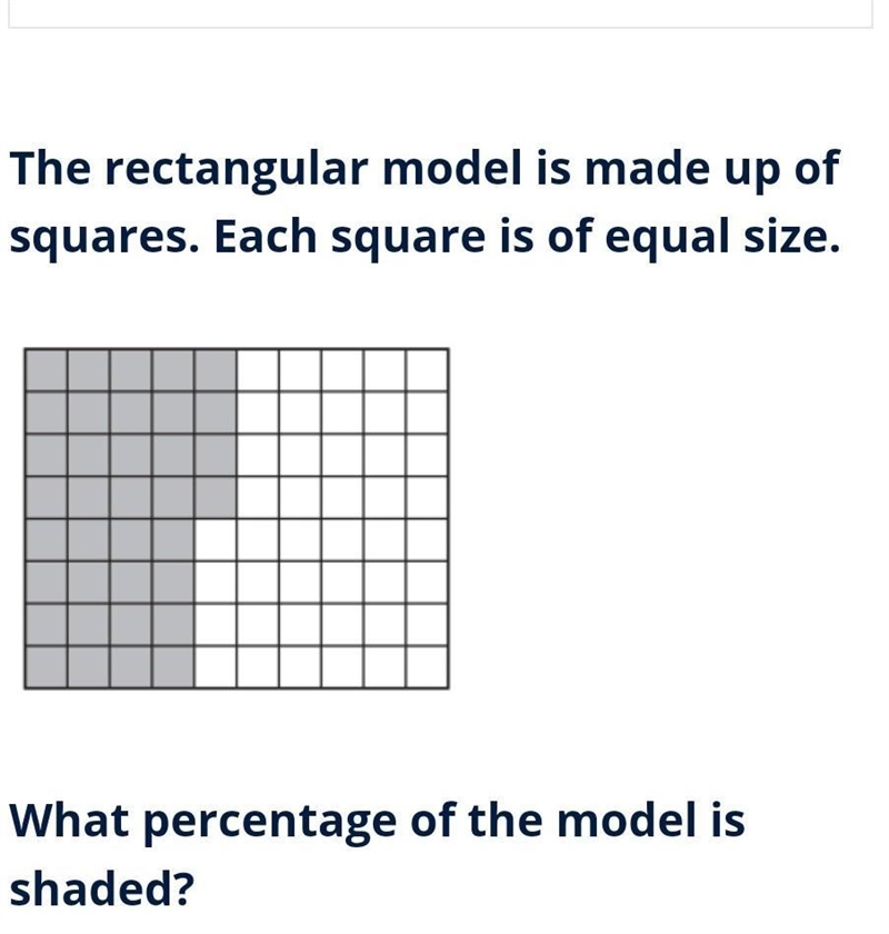 The rectangular model is made up of squares. Each square is of equal size. What percentage-example-1