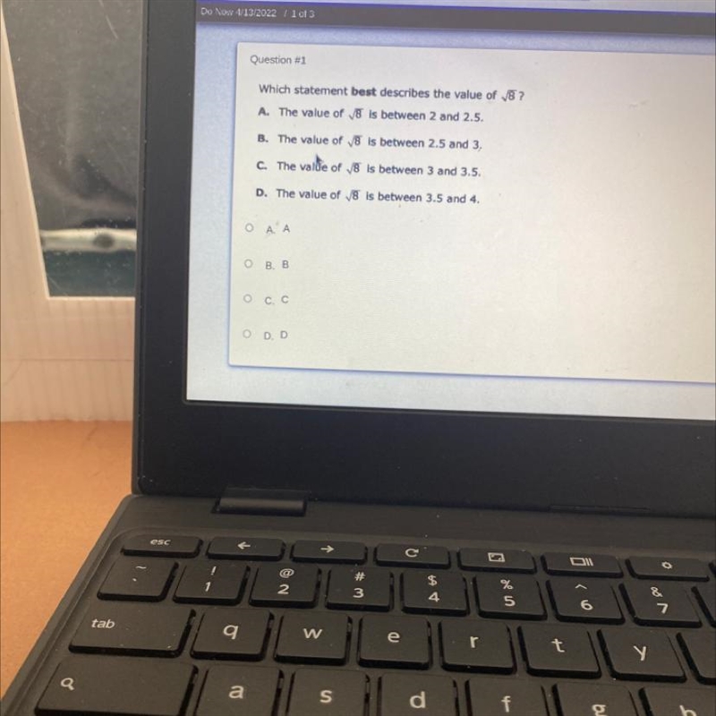 Which statement best describes the value of 18 ? A. The value of 18 is between 2 and-example-1