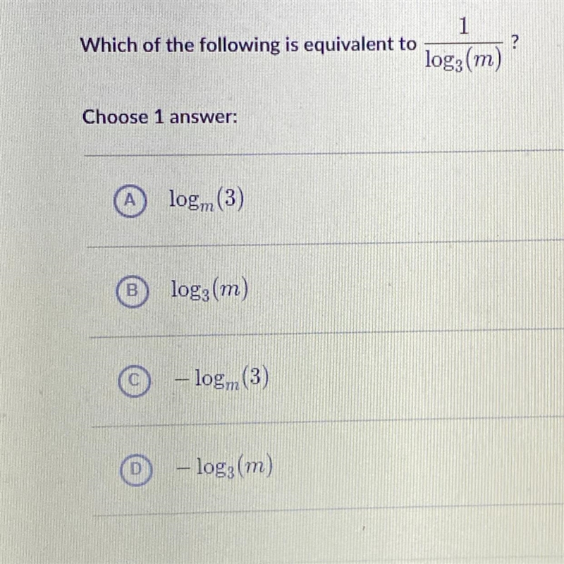 Which of the following is equivalent to 1/log3(m)-example-1