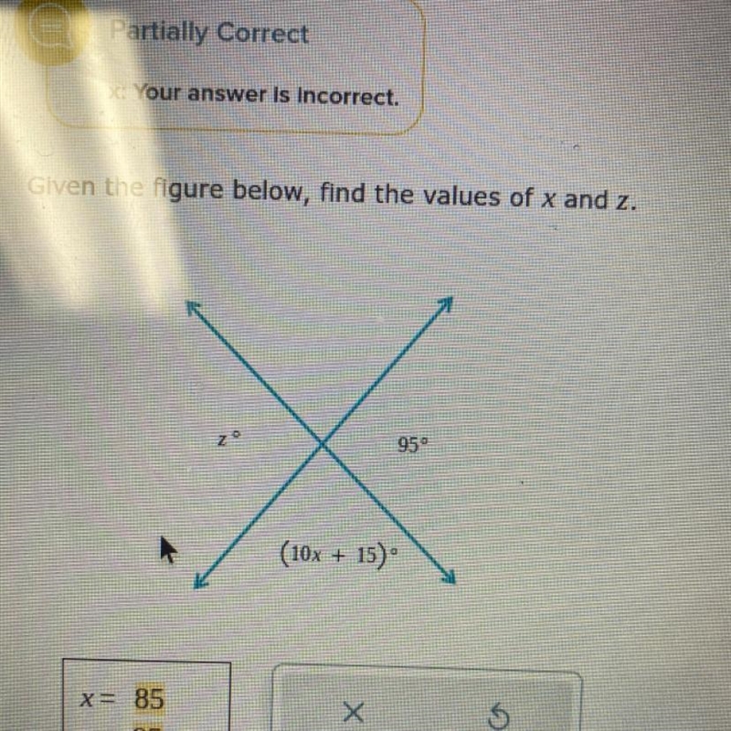 Given the figure below, find the values of x and z.-example-1