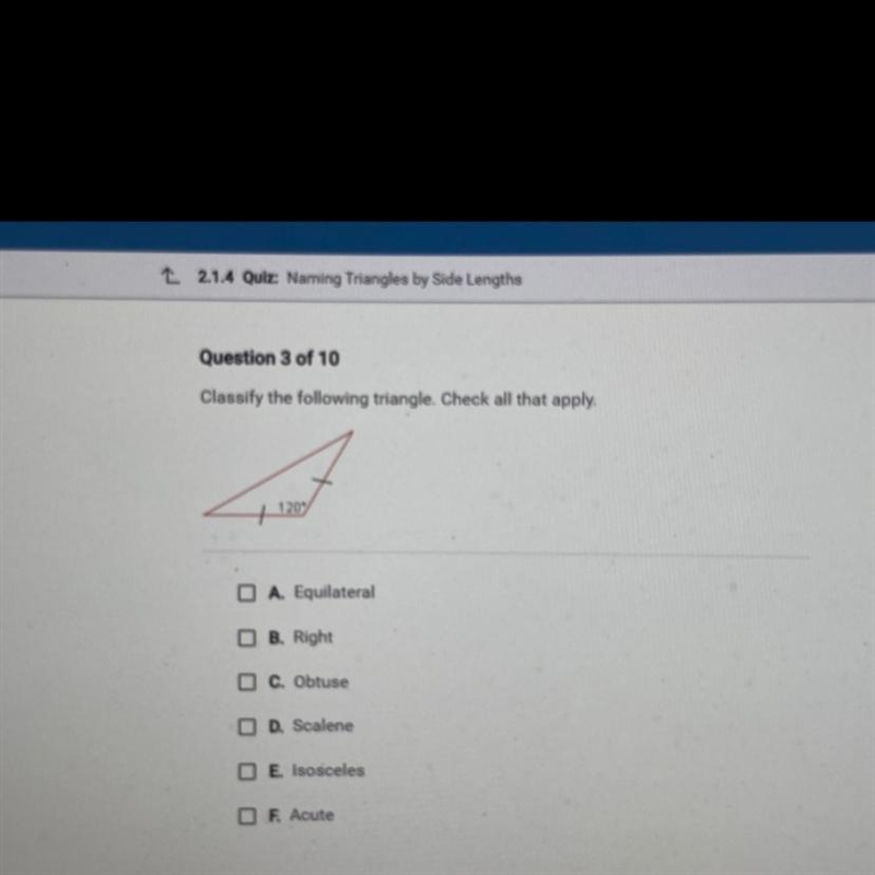 Classify the following triangle. Check all that apply.-example-1