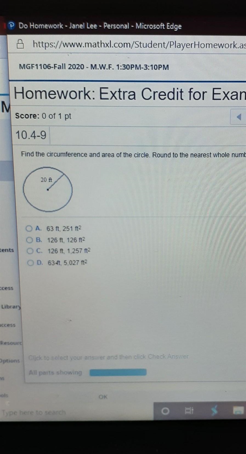 Find the circumference and area of the circle round to the nearest whole number-example-1