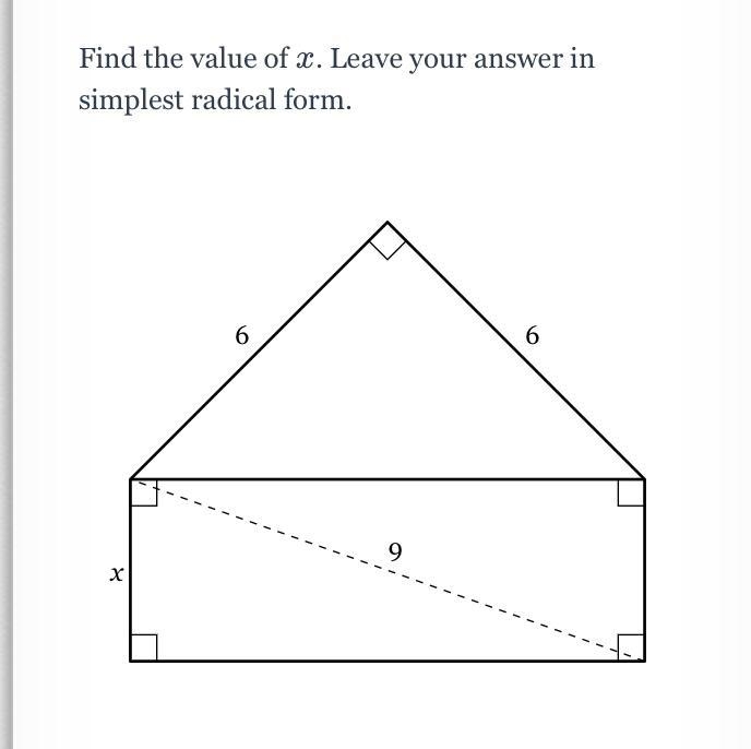 Find the value of x. Leave your answer in simplest radical form.-example-1