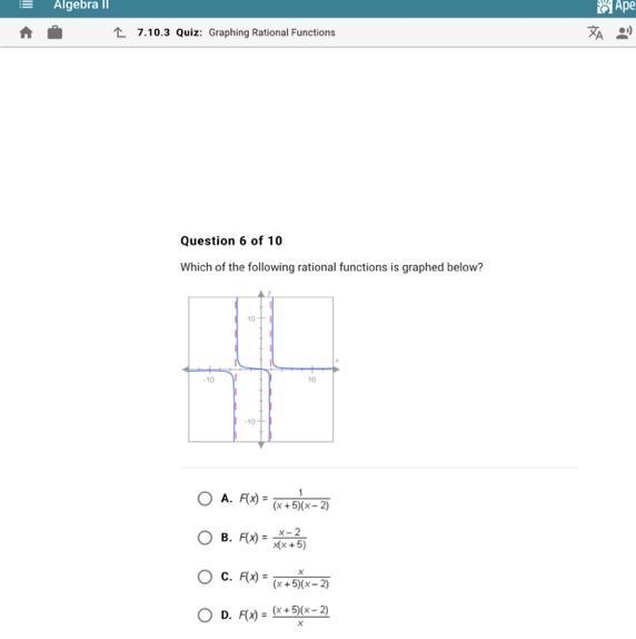 Which of the following rational functions is graphed below?-example-1