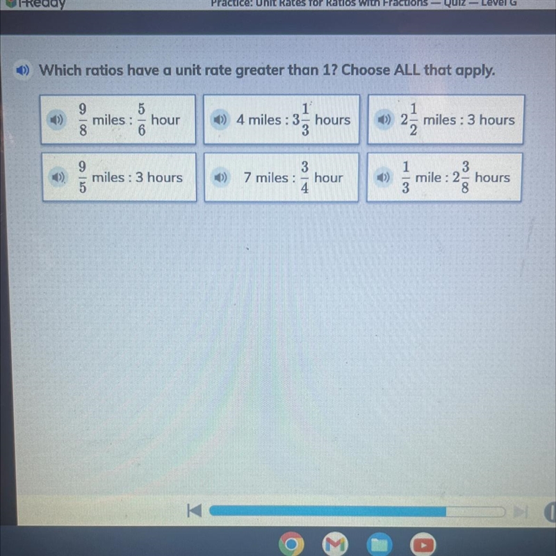 Which ratios have a unit rate greater than 1? Choose ALL that apply. 9 8 9/5 5 - miles-example-1