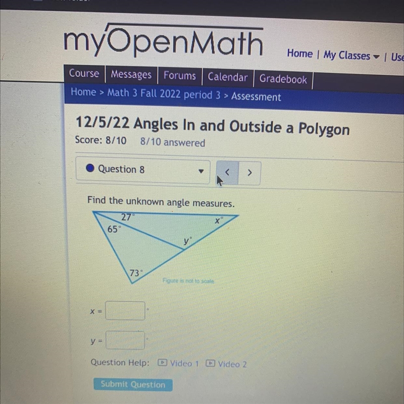 Find the unknown angle measures-example-1