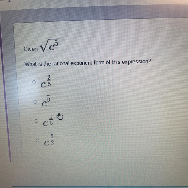 Given What is the rational exponent form of this expression?-example-1