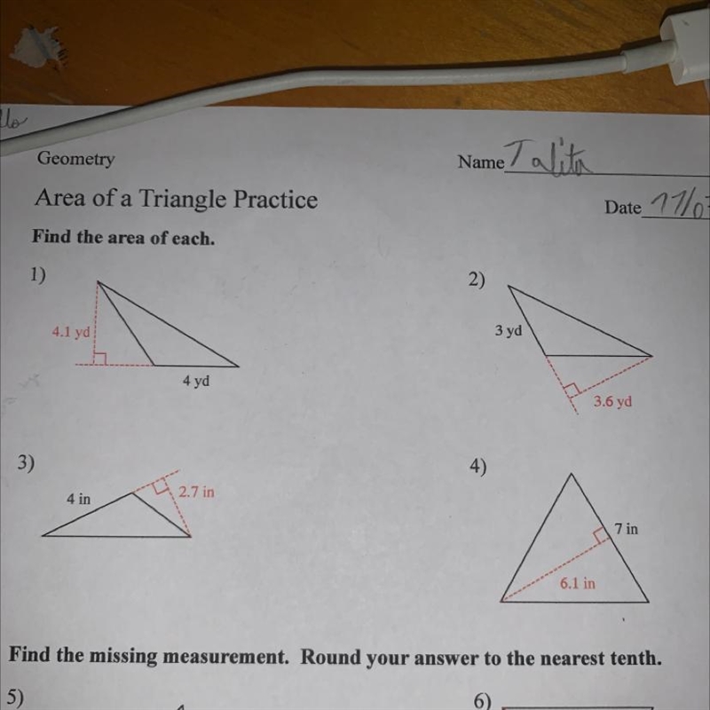 Area of a Triangle Practice Find the area of each-example-1