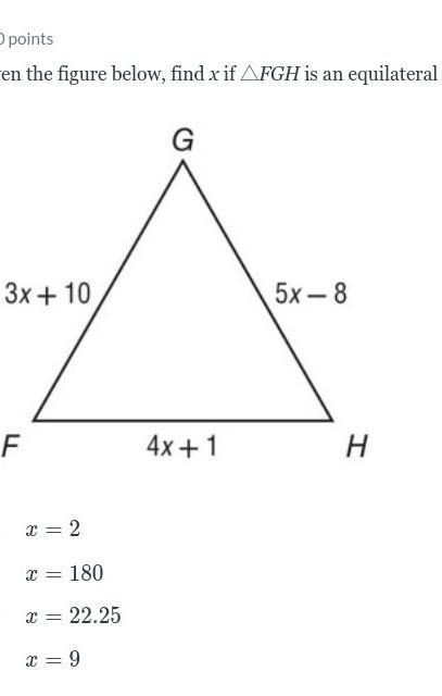 Given the figure below find if fgh is an equalateral triangle then choose from the-example-1