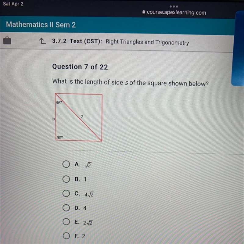 PLS HELP what is the length of side s of the square shown below ?-example-1