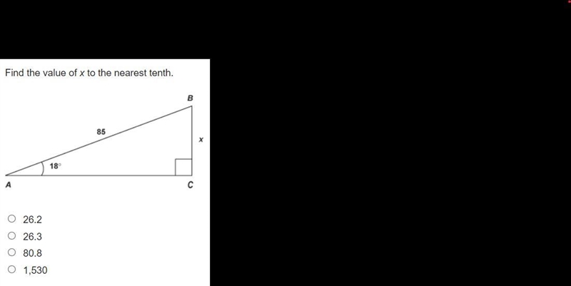 Find the value of x to the nearest tenth. 26.2 26.3 80.8 1,530-example-1