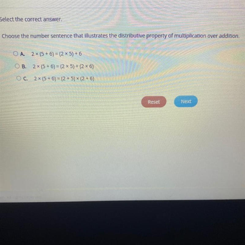 Select the correct answer Choose the number sentence that ilustrates the distributive-example-1