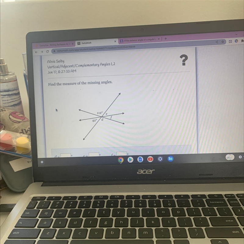 Find the measure of the missing angles.-example-1