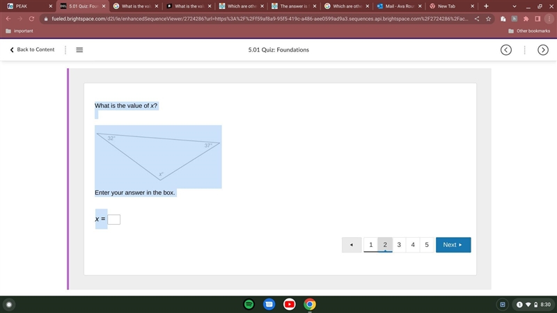 What is the value of x? Use the triangle to answer the question. Enter your answer-example-1