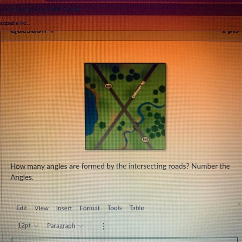 How many angles are formed by intersecting roads? Number the angles-example-1