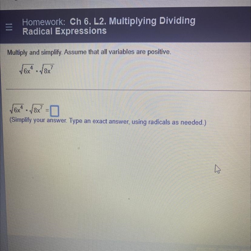 Multiply and simplify. Assume that all variables are positive.-example-1