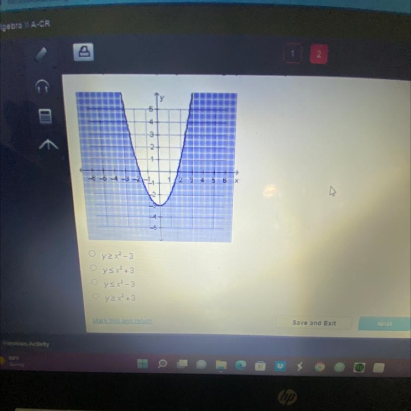 Which quadratic inequality does the graph below represent?-example-1