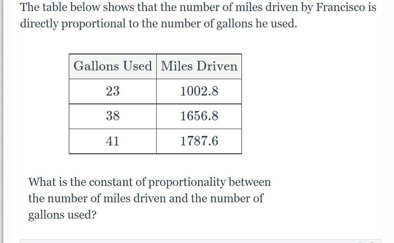 The table below shows that the number of miles driven by Francisco is directly proportional-example-1