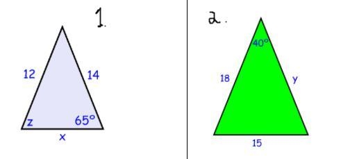 Please help! 1.) Triangle: z = ________ Use triangle sum angle relationship Set up-example-1