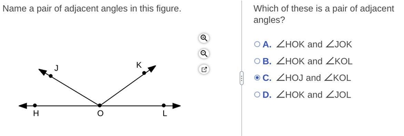 Which of these is a pair of adjacent​ angles?-example-1