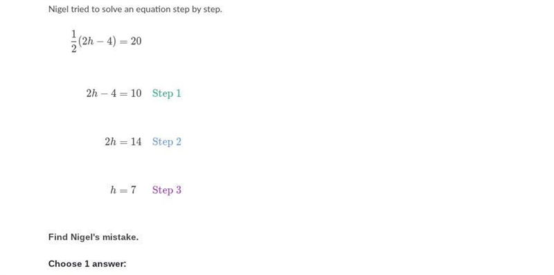 Find the mistake: two-step equations (very easy 7th grade problem) 5 stars for correct-example-1