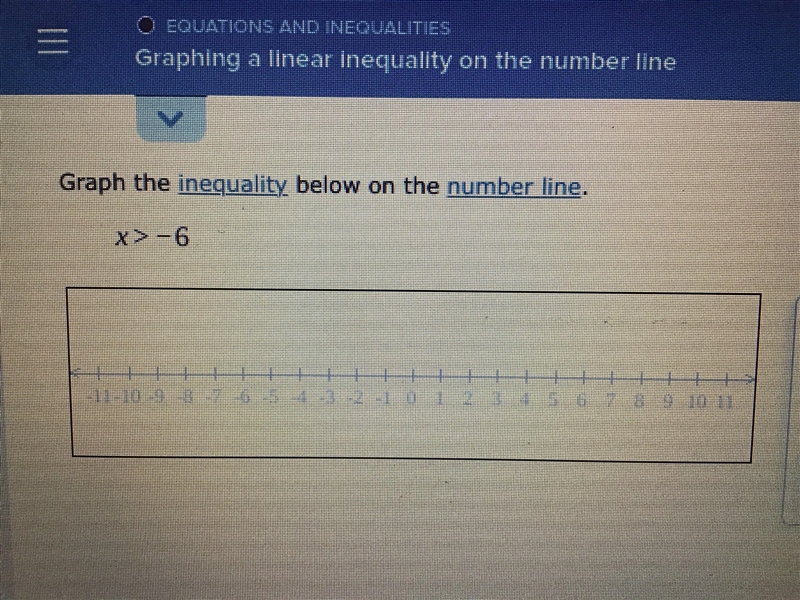 Graph the inequality below on the number line. x>-6-example-1