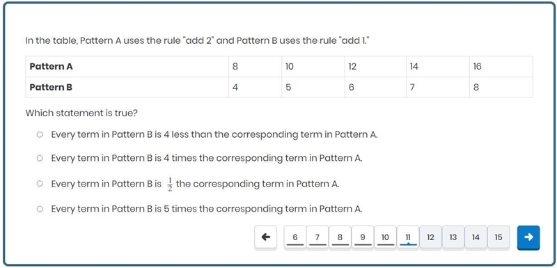 In the table, Pattern A uses the rule "add 2" and Pattern B uses the rule-example-1