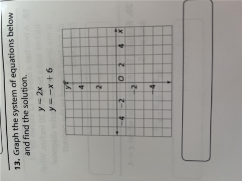 Graph the system of equations below and find the solution. y=2x. y= -x+6-example-1