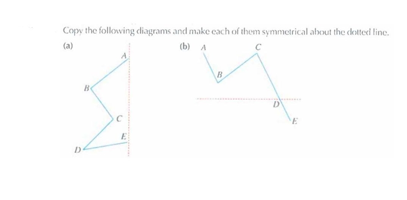 Make each of them symmetrical about the dotted line.-example-1