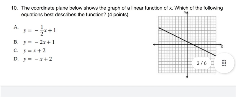 The coordinate plane below shows the graph of a linear function of x. Which of the-example-1