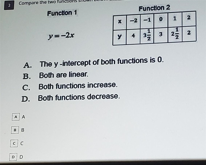 Compare the two functions shown below. Select the two statements that are true ​-example-1