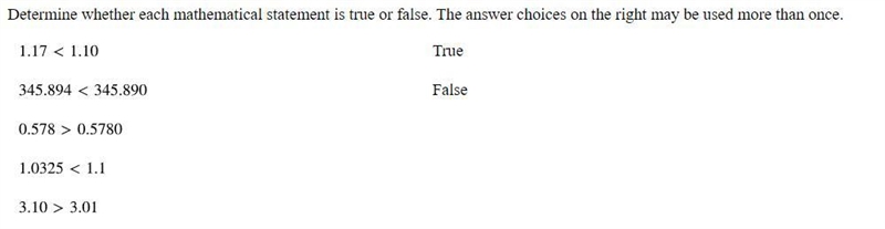 Determine whether each mathematical statement is true or false. The answer choices-example-1