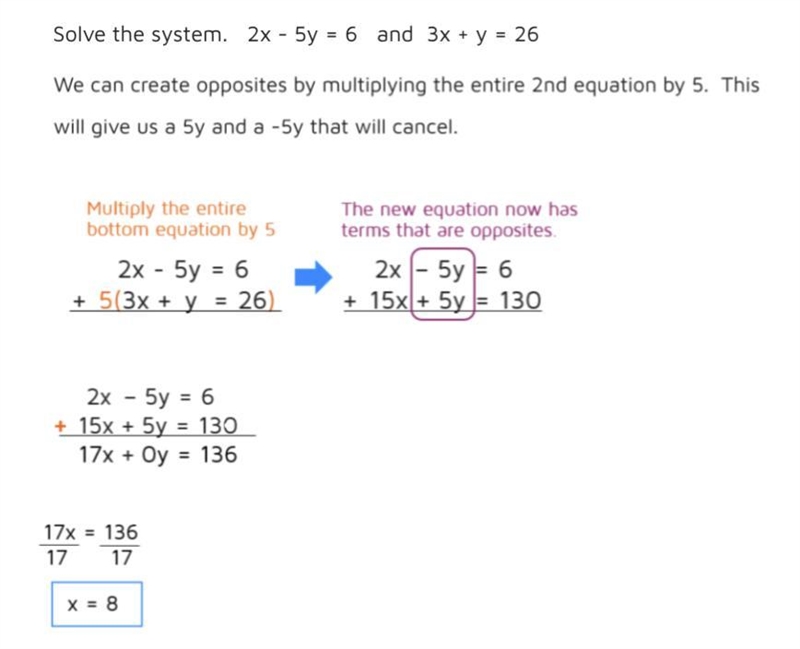 What is the NEXT step in solving this system of equations, and what is the solution-example-1