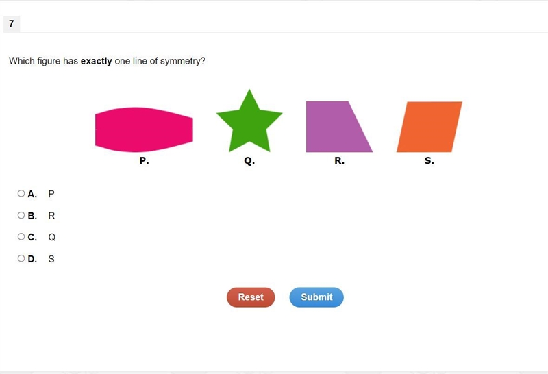 HURRY! IM TIMED! Which figure has exactly one line of symmetry?-example-1