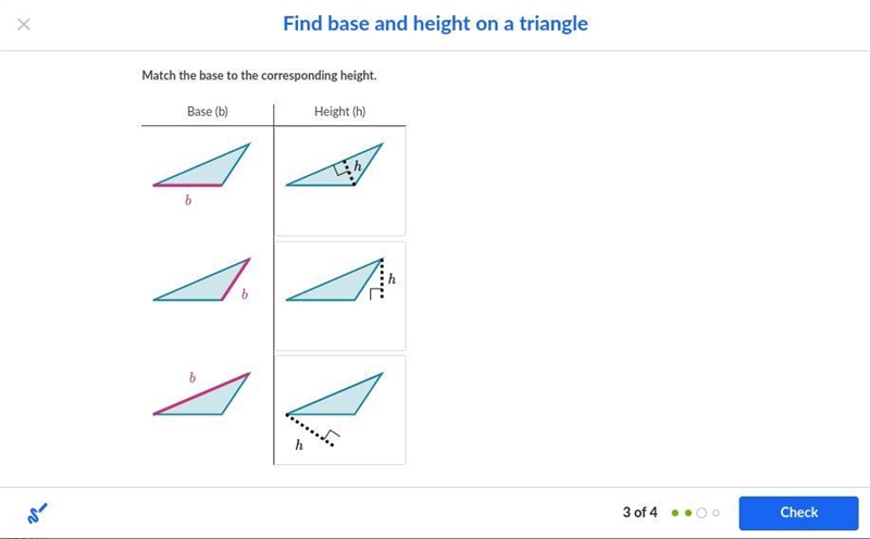 Match the base to the corresponding height.-example-1