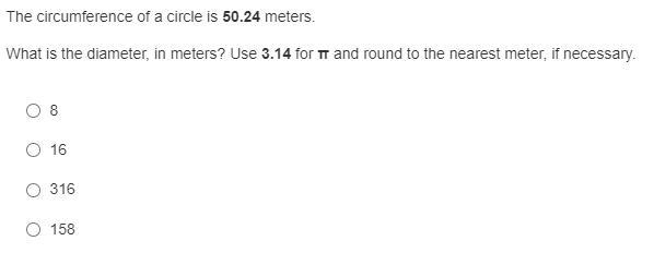 The circumference of a circle is 50.24 meters. What is the diameter, in meters? Use-example-1