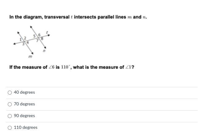 int his diagram transversal t intersects parallel m and n. if the measure of 6 what-example-1