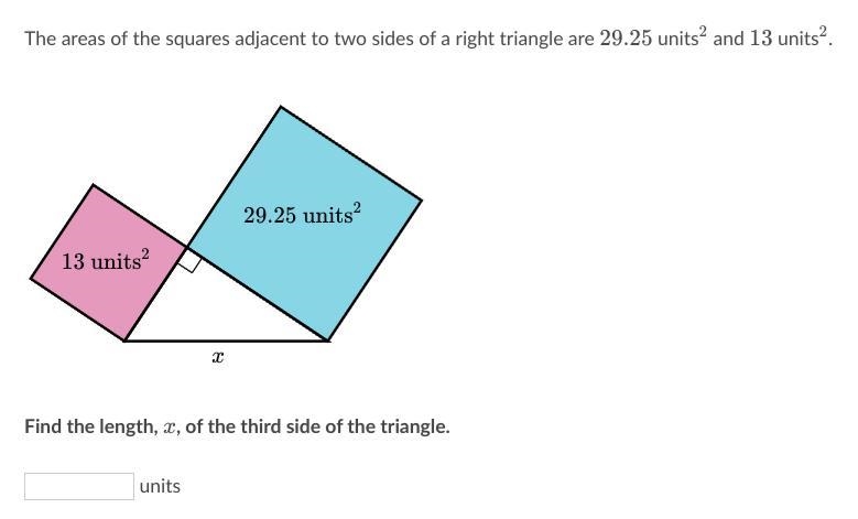 PLEASE HELP!!! The areas of the squares adjacent to two sides of a right triangle-example-1