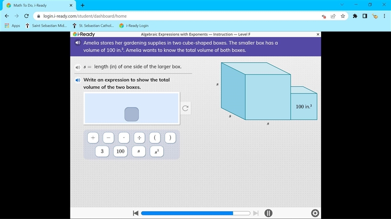 Write an expression to show the total volume of the two boxes-example-1