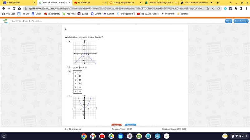 Which relation represents a linear function?-example-1