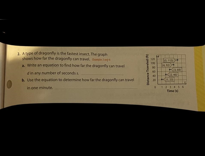 2. A type of dragonfly is the fastest insect. The graph shows how far the dragonfly-example-1