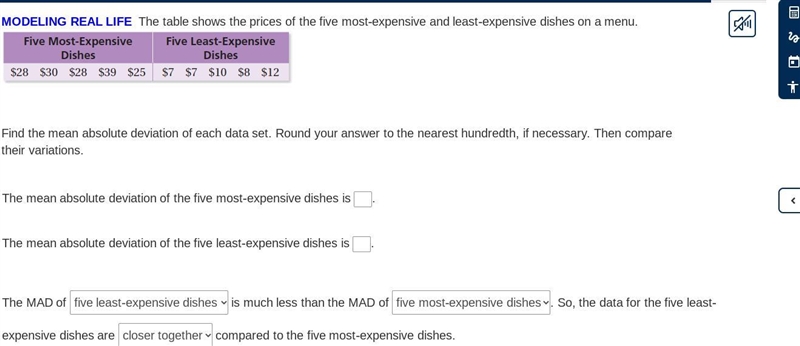 MODELING REAL LIFE The table shows the prices of the five most-expensive and least-example-1