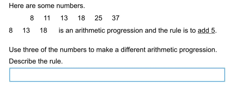 Use three of these numbers to make a different arithmetic progression. Describe the-example-1