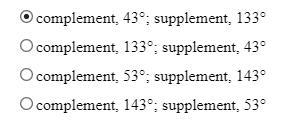 Which of the following correctly lists angle pairs that have sums of 180° and 90°?-example-1