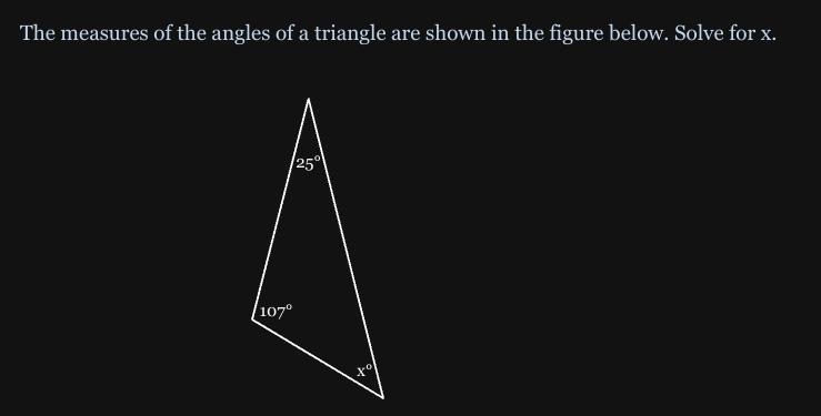 The measures of the angles of a triangle are shown in the figure below. Solve for-example-1